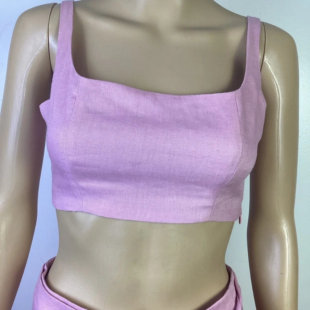Reformation Two Piece Pink Linen Crop top & Skort Set Sz 0